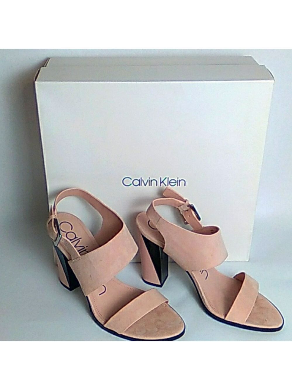 Calvin Klein Women's Carina Kid Nude Suede Block Heel Sandals- Size 9M